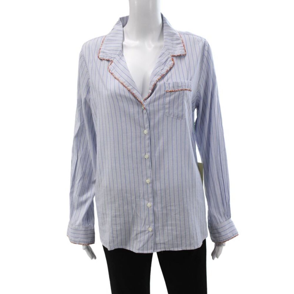 Birds of Paradis by Trovata Womens Blue Striped Pajama Top Size S